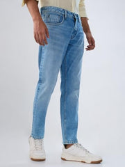Men Spykar Blue Solid Slim Fit Mid Rise Jeans