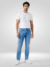 Men Spykar Blue Solid Slim Fit Mid Rise Jeans