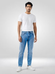 Men Spykar Blue Solid Slim Fit Mid Rise Jeans