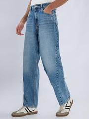 Spykar Men Blue Solid Loose Fit Mid Rise Jeans