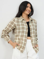 Women Spykar Green Check Regular Fit Shirt