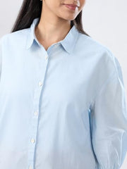 Women Spykar Blue Solid Regular Fit Shirt