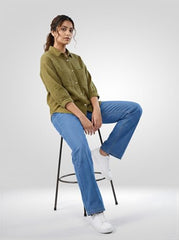 Women Spykar Green Solid Regular Fit Shirt