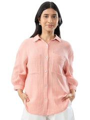 Women Spykar Pink Solid Regular Fit Shirt