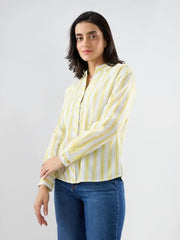 Spykar Yellow Solid Regular Fit Shirts for Women