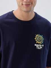 Spykar Men Blue Graphic Relaxed Fit T-Shirt