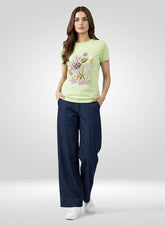 Women Spykar Green Graphic Regular Fit T-Shirt