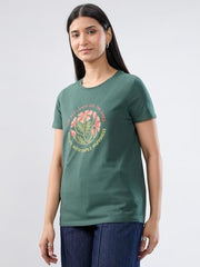 Women Spykar Green Graphic Regular Fit T-Shirt