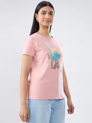 Women Spykar Pink Graphic Regular Fit T-Shirt