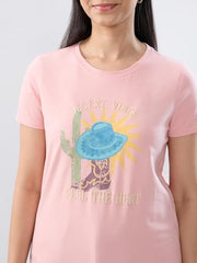 Women Spykar Pink Graphic Regular Fit T-Shirt
