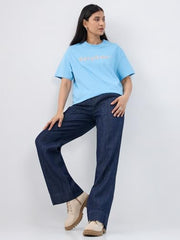 Women Spykar Blue Graphic Oversized Fit T-Shirt
