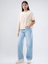 Women Spykar Beige Graphic Oversized Fit T-Shirt
