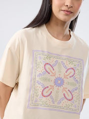Women Spykar Beige Graphic Oversized Fit T-Shirt