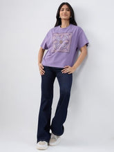 Women Spykar Purple Graphic Oversized Fit T-Shirt