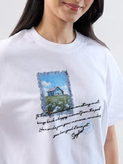 Women Spykar White Graphic Oversized Fit T-Shirt