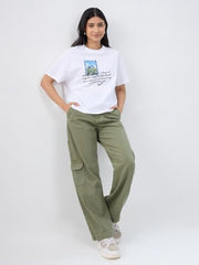 Women Spykar White Graphic Oversized Fit T-Shirt