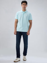 Men Spykar Blue Textured Regular Fit T-Shirt