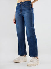 Spykar Women Blue Solid Wide Leg High Rise Jeans