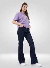 Women Spykar Blue Solid Flare Leg Mid Rise Jeans