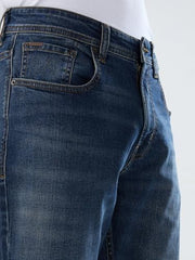 Men Spykar Blue Solid Comfort Fit Mid Rise Jeans