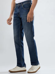 Men Spykar Blue Solid Comfort Fit Mid Rise Jeans