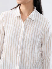 Women Spykar White Stripe Regular Fit Shirt