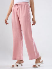 Women Spykar Pink Solid Wide Leg High Rise Trouser