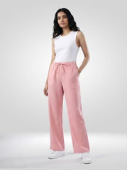 Women Spykar Pink Solid Wide Leg High Rise Trouser