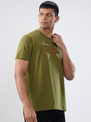 Spykar Men Green Graphic Regular Fit T-Shirt