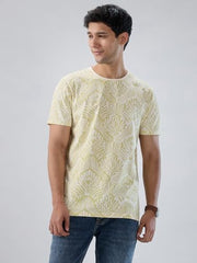 Men Spykar Green Print Regular Fit T-Shirt