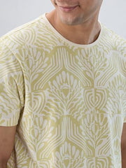 Men Spykar Green Print Regular Fit T-Shirt
