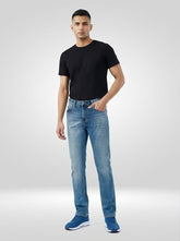 Men Spykar Blue Solid Comfort Fit Mid Rise Jeans