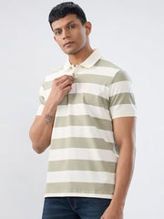 Spykar Men Green Stripe Regular Fit T-Shirt