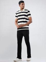Spykar Men Black Stripe Regular Fit T-Shirt