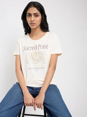 Spykar White Graphic Regular Fit T-Shirts for Women