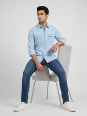 Spykar Light Blue Regular Fit Shirt for Men