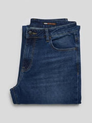Spykar Dark Blue Comfort Fit Mid Rise Jeans for Men
