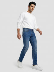 Spykar Mid Blue Regular Fit Mid Rise Jeans for Men