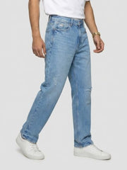 Spykar Light Blue Loose Fit Low Rise Jeans for Men