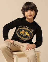 U.S. Polo Assn. Kids Boy's Cotton Crew Neck Sweatshirt (UKSWS0291_Black