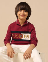 U.S. Polo Assn. Kids Boy's Cotton High Neck Sweatshirt (UKSWS0312_Dark Red