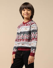 U.S. Polo Assn. Kids Boy's Acrylic Crew Neck Pullover Sweater (UKSWE0165_Dark Red