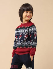 U.S. Polo Assn. Kids Boy's Acrylic Crew Neck Pullover Sweater (UKSWE0167_Dark Red