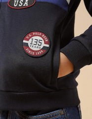 USPA Kids Boys Brand Appliqued Regular Fit Sweatshirt (UKSWS0309_Navy_6-7 Years)