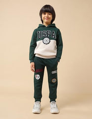 U.S. Polo Assn. Kids Boy's Cotton Neck Hooded Sweatshirt (UKSWS0329_Dark Green
