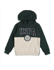 U.S. Polo Assn. Kids Boy's Cotton Neck Hooded Sweatshirt (UKSWS0329_Dark Green