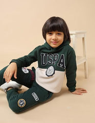 U.S. Polo Assn. Kids Boy's Cotton Neck Hooded Sweatshirt (UKSWS0329_Dark Green