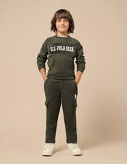 U.S. Polo Assn. Kids Boy's Cotton Crew Neck Sweatshirt (UKSWS0348_Olive