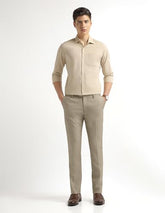 Arrow men's textured formal trousers in a regular fit, showing the front view with a waistband and tailored design.