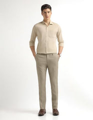Arrow men's textured formal trousers in a regular fit, showing the front view with a waistband and tailored design.
